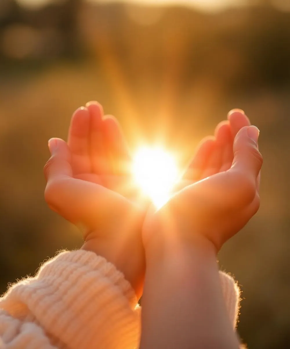 Cupped hands holding the light of the setting sun